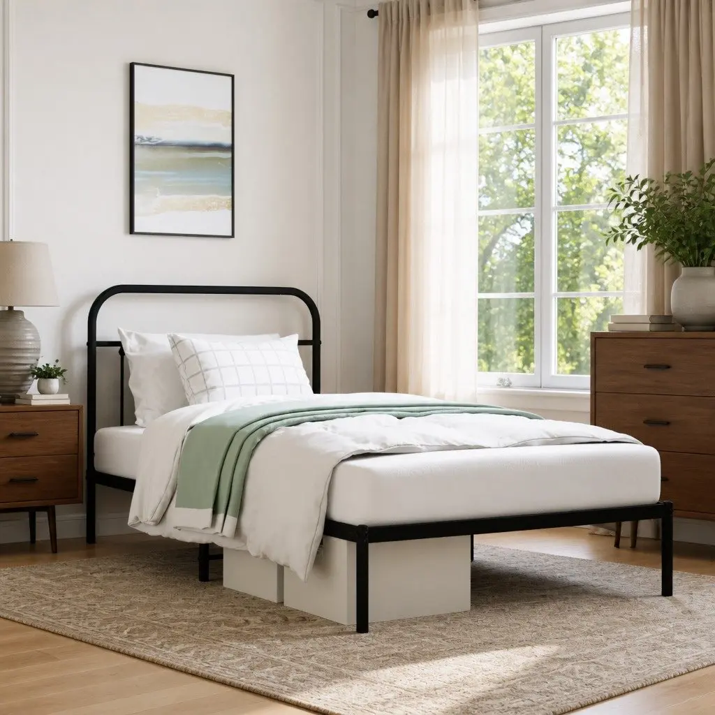 Metal Bed Frame Steel 107x203cm Black