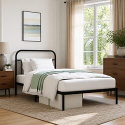 Sturdy Black Steel King Single Bed Frame with Headboard