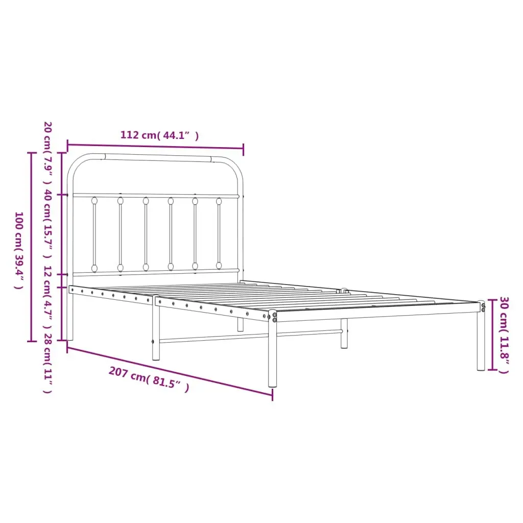 Metal Bed Frame Steel 107x203cm Black