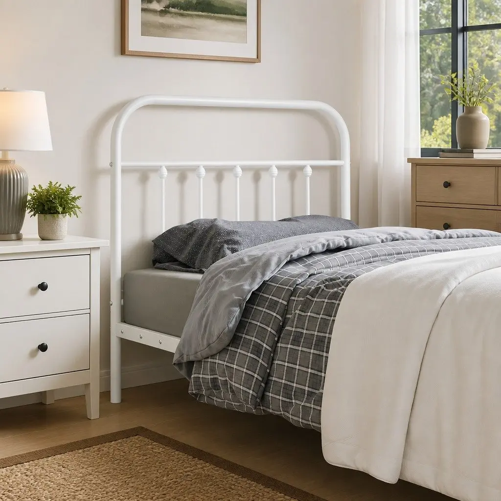 90cm White Metal Headboard for Bed Frame
