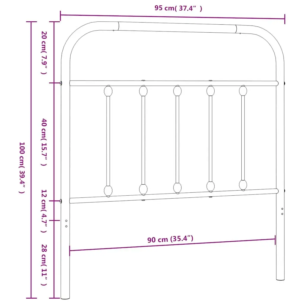90cm White Metal Headboard for Bed Frame