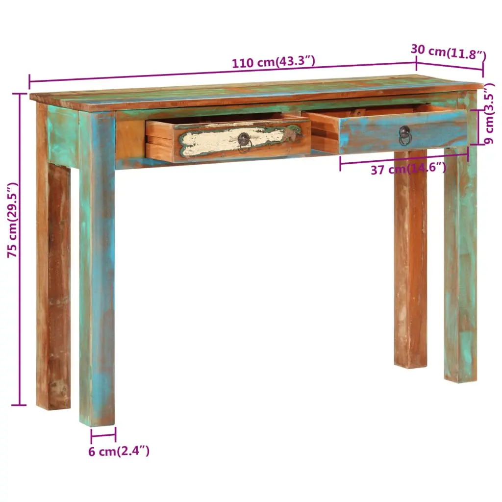 Solid Reclaimed Wood Console Table with 2 Drawers