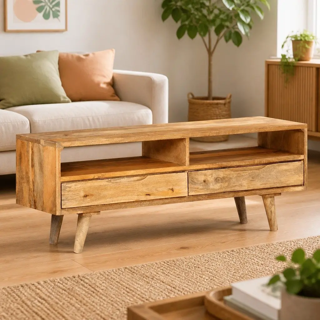 Solid Mango Wood TV Cabinet with Ample Storage 110x30x41 cm