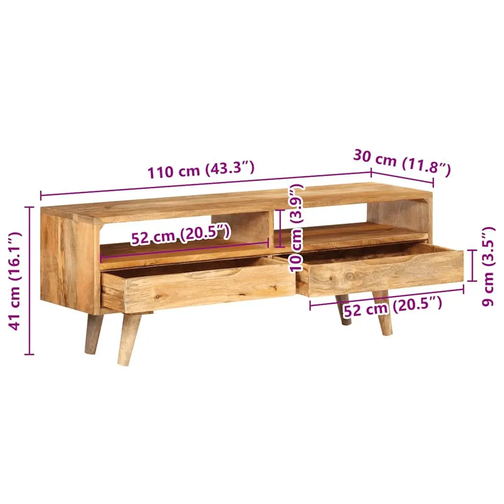 Solid Mango Wood TV Cabinet with Ample Storage 110x30x41 cm