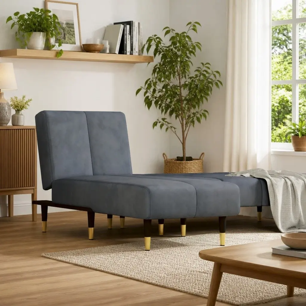 Chaise Longue Velvet Grey Convertible Lounge Sofa 3 Position