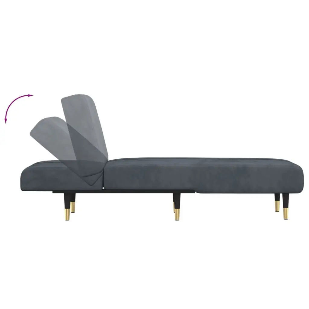 Chaise Longue Velvet Grey Convertible Lounge Sofa 3 Position