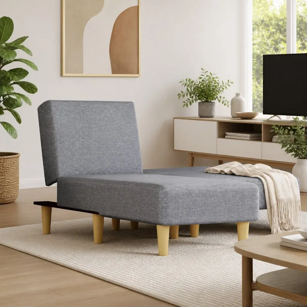 Grey Fabric Chaise Longue Reclining Lounger Sofa Bed