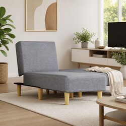 Grey Fabric Chaise Longue Reclining Lounger Sofa Bed