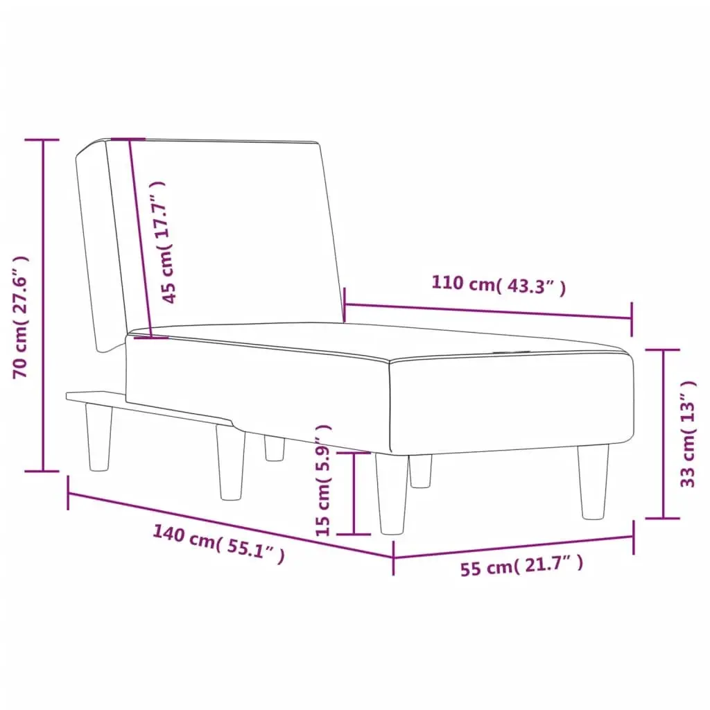 Grey Fabric Chaise Longue Reclining Lounger Sofa Bed