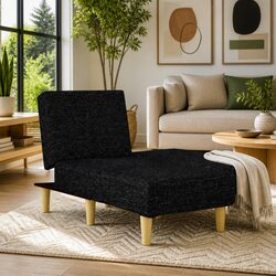 Chaise Longue Reclining Lounger Black Fabric Convertible Sofa Bed Sleeper