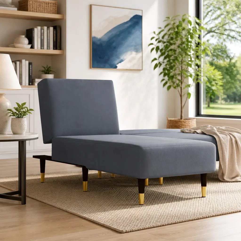 Chaise Longue Velvet Recliner 3-Position Grey Lounger