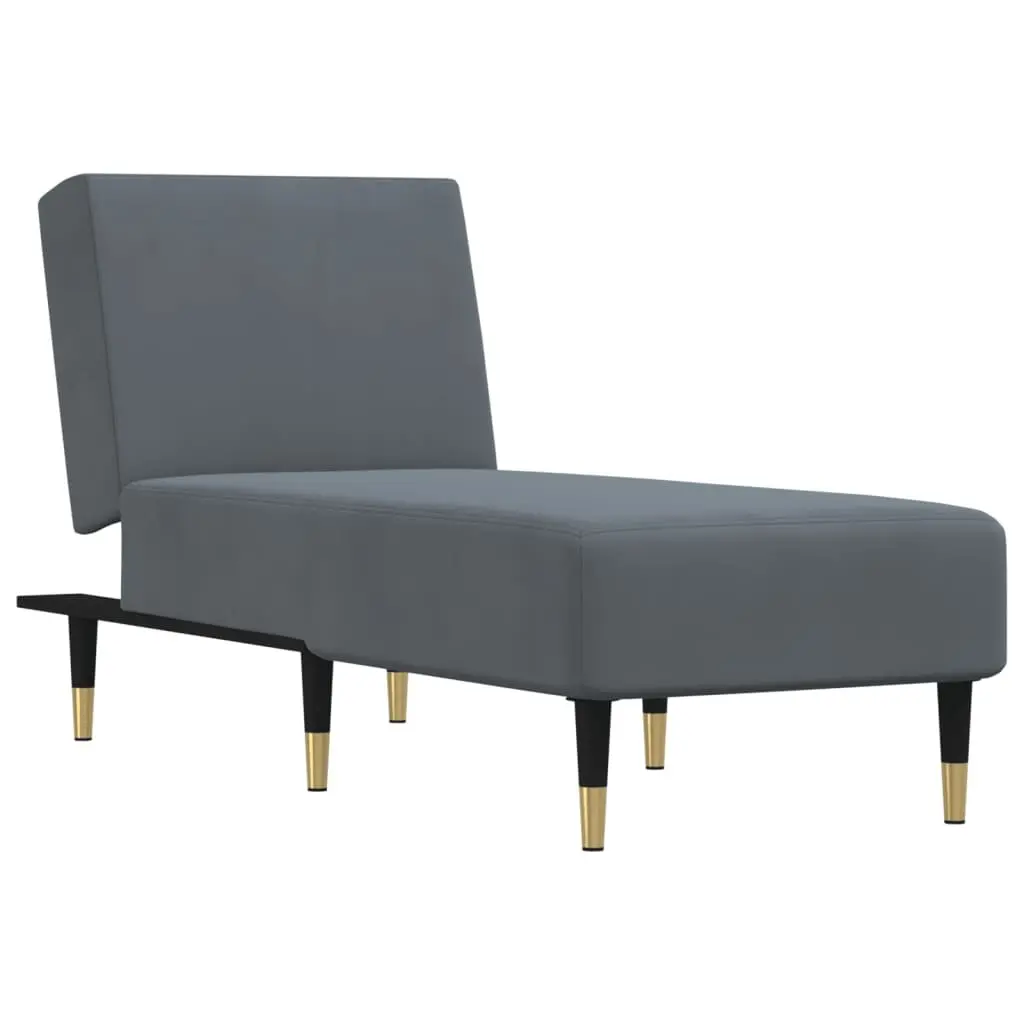 Chaise Longue Velvet Recliner 3-Position Grey Lounger