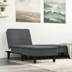 Convertible Grey Velvet Chaise Longue Reclining Lounge Chair