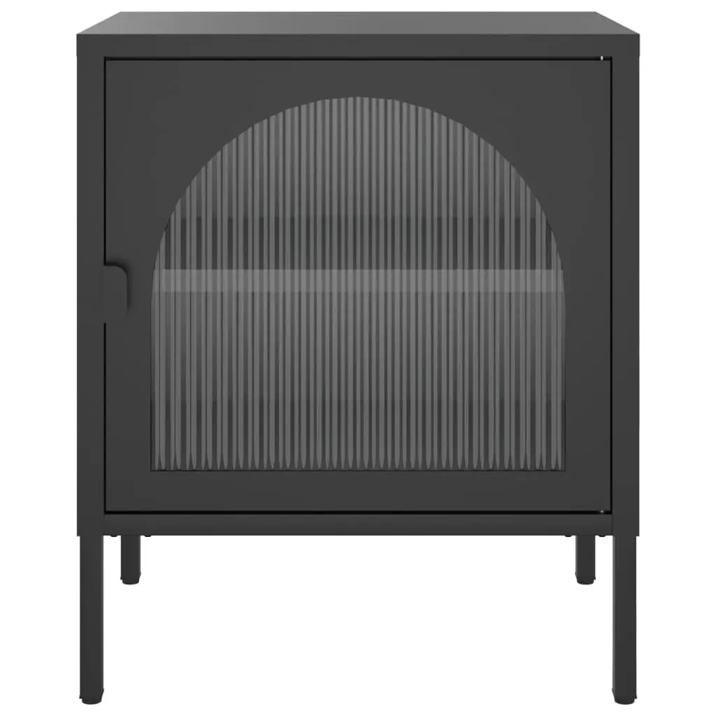 Bedside Table Powder-coated Steel Fluted Glass 50W x 35D x 60H cm Black