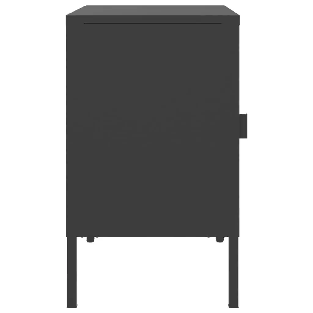 Bedside Table Powder-coated Steel Fluted Glass 50W x 35D x 60H cm Black