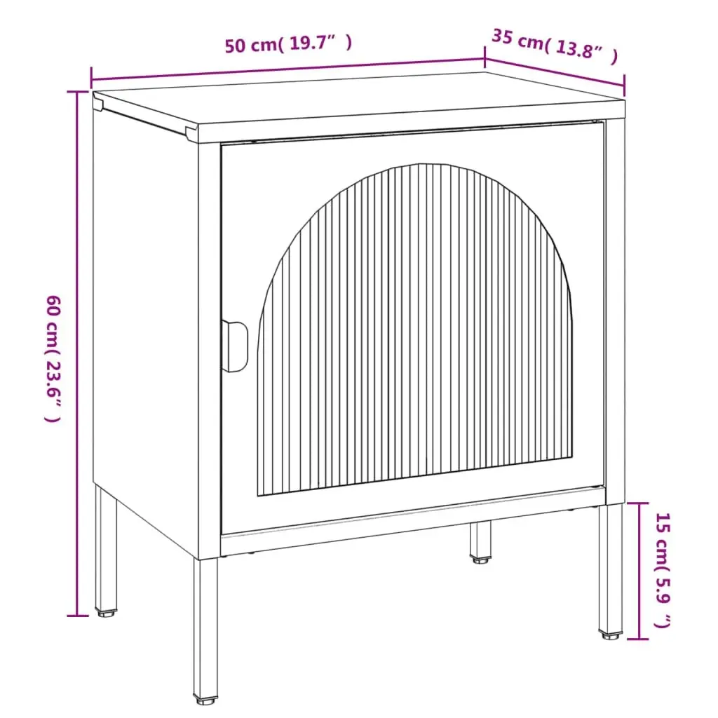 Bedside Table Powder-coated Steel Fluted Glass 50W x 35D x 60H cm Black