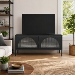 Elegant Black Glass Steel TV Cabinet for Modern Living