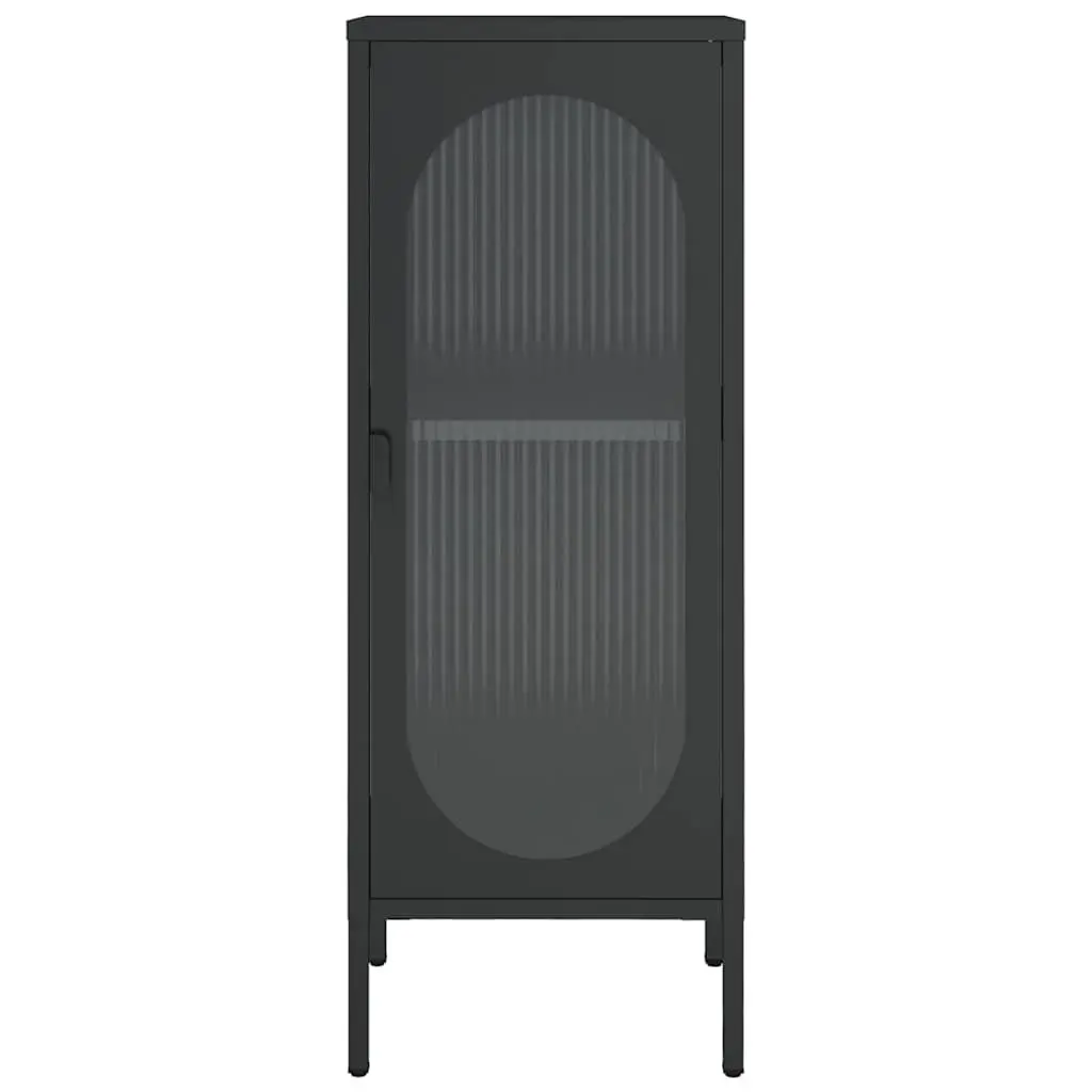 Sideboard Powder-coated Steel 40W x 35D x 105H cm Black Fluted Glass Panels Modern Home Storage Furniture
