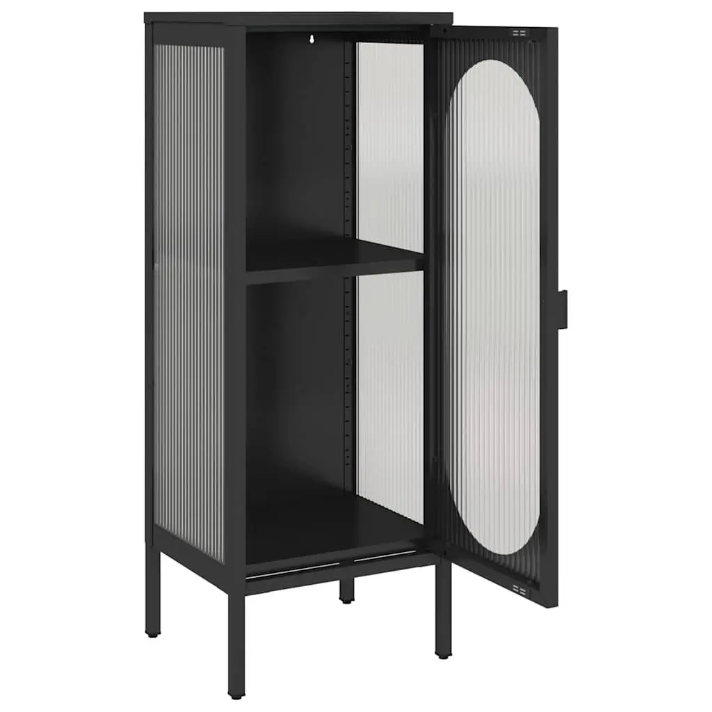 Sideboard Powder-coated Steel 40W x 35D x 105H cm Black Fluted Glass Panels Modern Home Storage Furniture