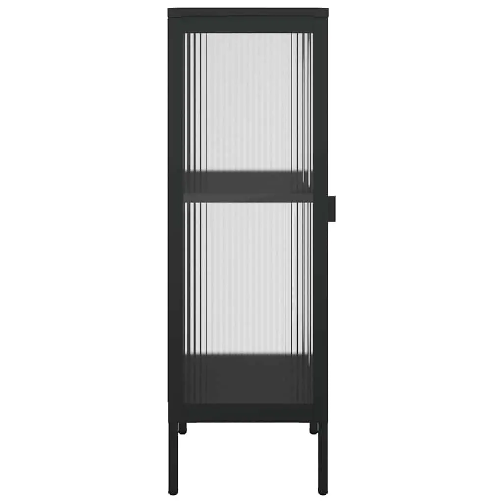 Sideboard Powder-coated Steel 40W x 35D x 105H cm Black Fluted Glass Panels Modern Home Storage Furniture