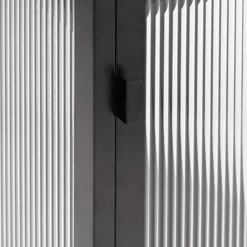 Sideboard Powder-coated Steel 40W x 35D x 105H cm Black Fluted Glass Panels Modern Home Storage Furniture