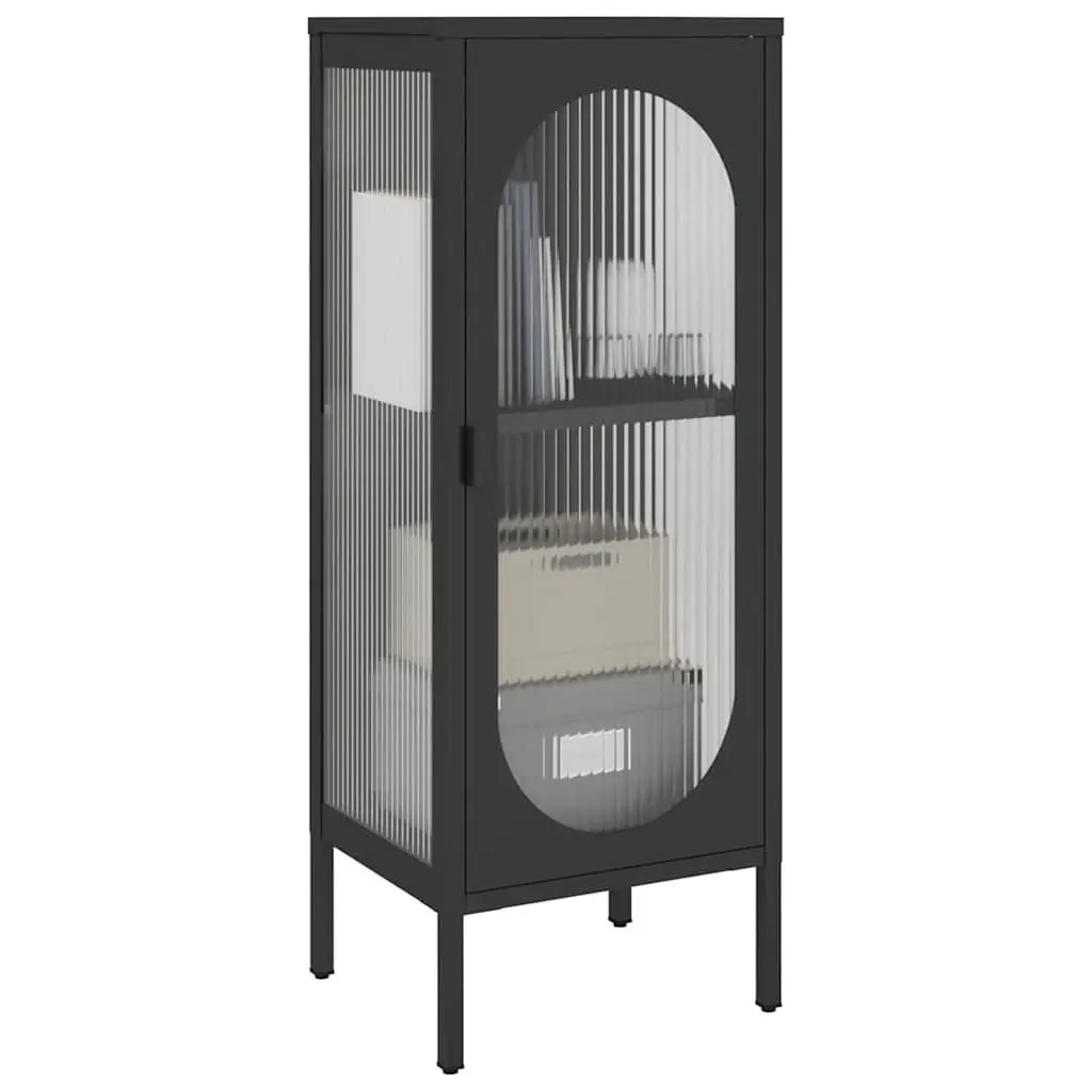 Sideboard Powder-coated Steel 40W x 35D x 105H cm Black Fluted Glass Panels Modern Home Storage Furniture