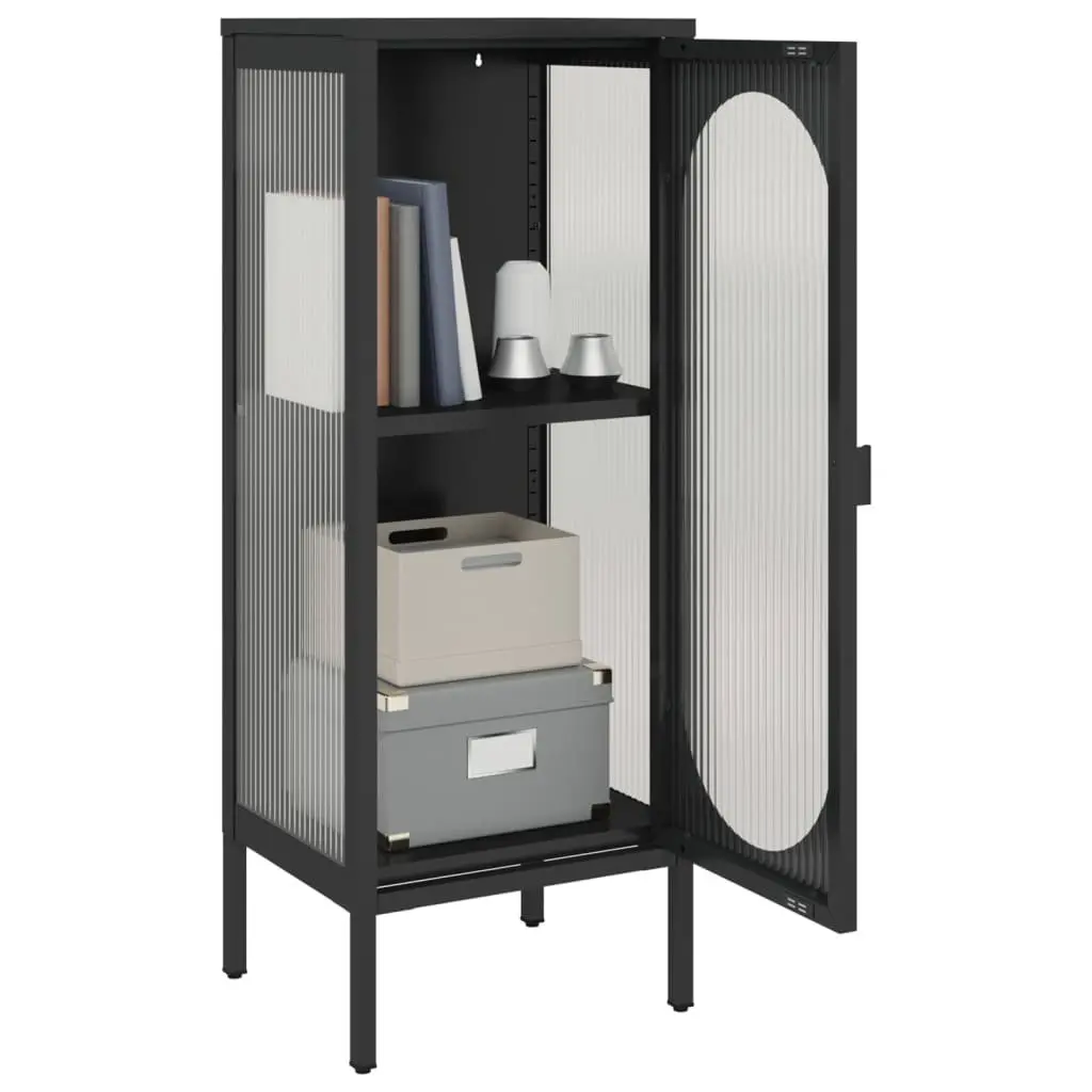 Sideboard Powder-coated Steel 40W x 35D x 105H cm Black Fluted Glass Panels Modern Home Storage Furniture
