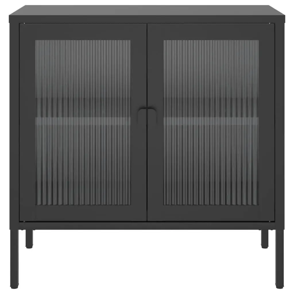 Sideboard Powder-coated Steel Fluted Glass 70x35x70cm Black