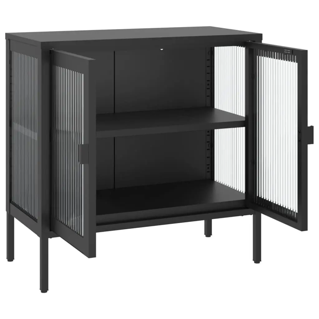 Sideboard Powder-coated Steel Fluted Glass 70x35x70cm Black