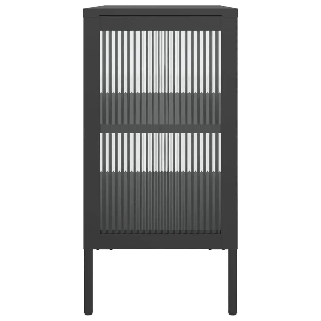 Sideboard Powder-coated Steel Fluted Glass 70x35x70cm Black