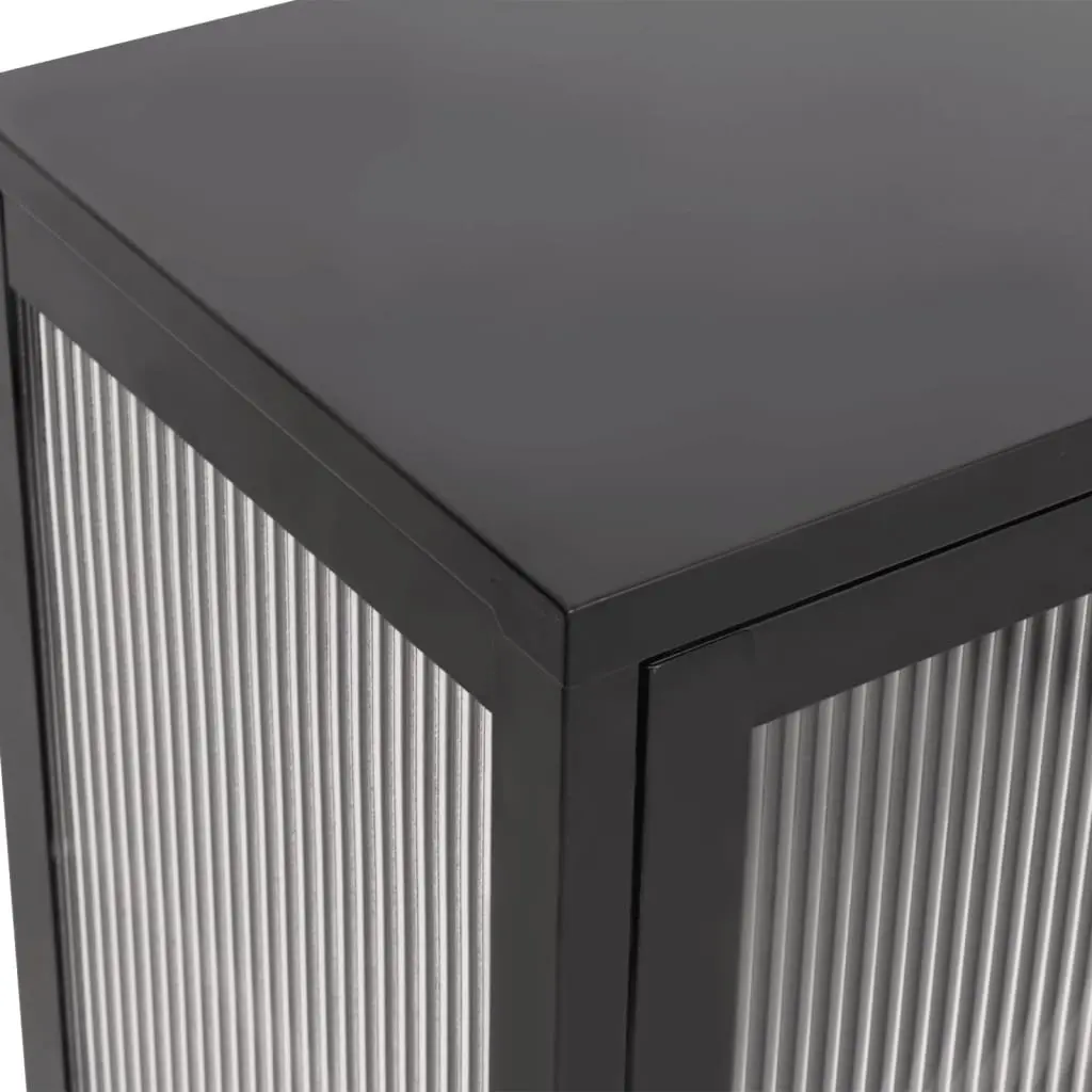 Sideboard Powder-coated Steel Fluted Glass 70x35x70cm Black