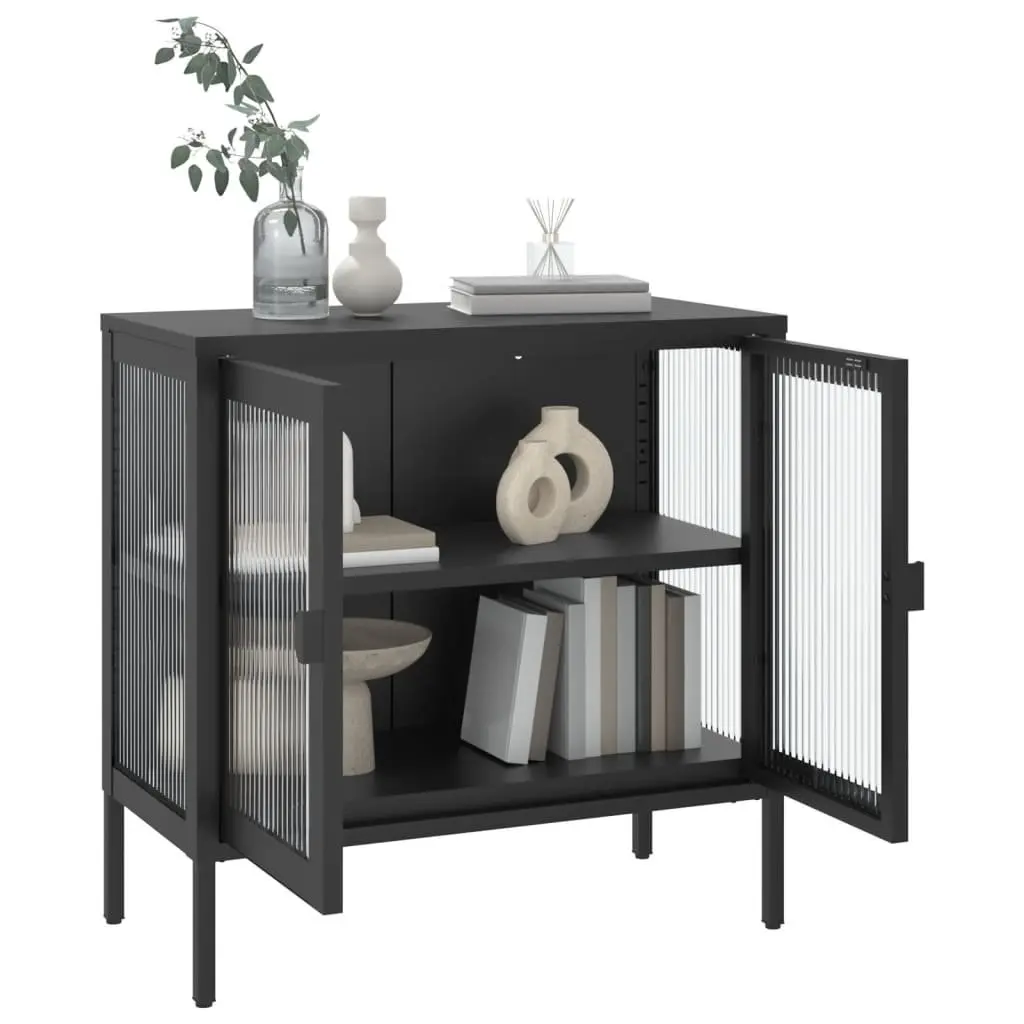 Sideboard Powder-coated Steel Fluted Glass 70x35x70cm Black