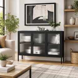 Black Sideboard Cabinet with Fluted Glass 105x35x70 cm
