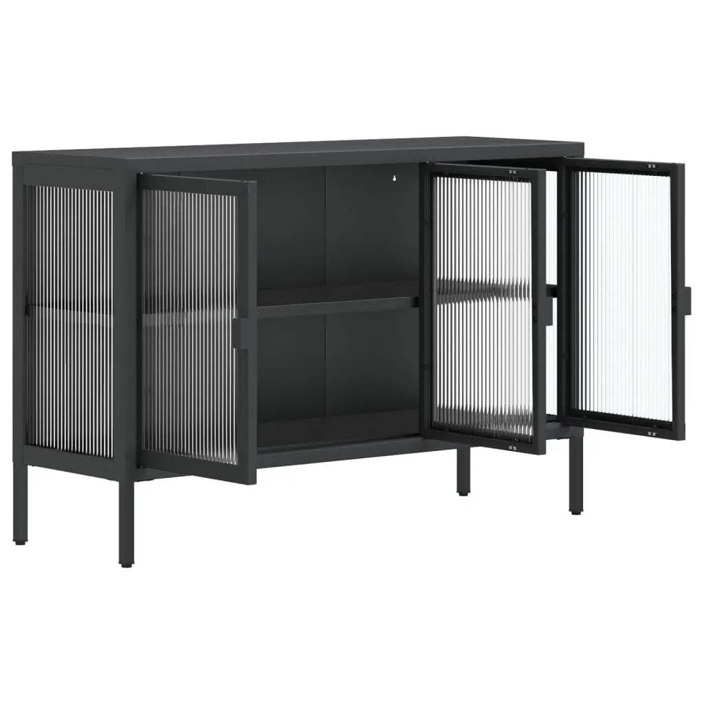 Sideboard Cabinet Steel 105x35x70 cm Black Fluted Glass Storage Furniture