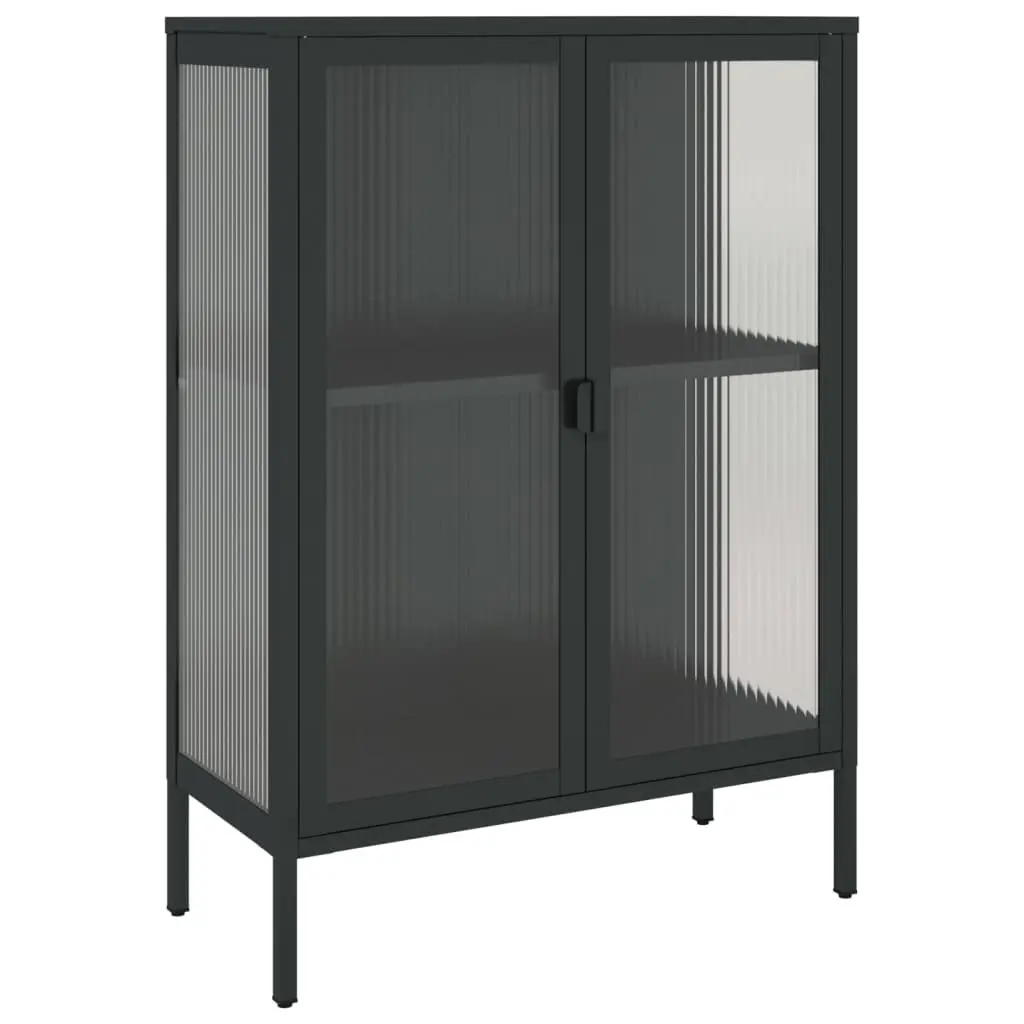 Black Glass Steel Sideboard with Adjustable Shelving