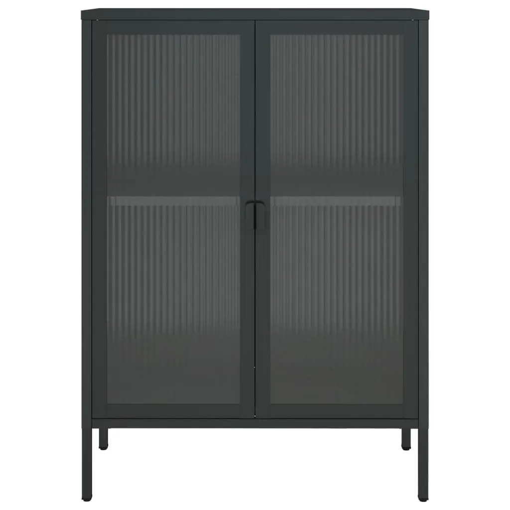Black Glass Steel Sideboard with Adjustable Shelving