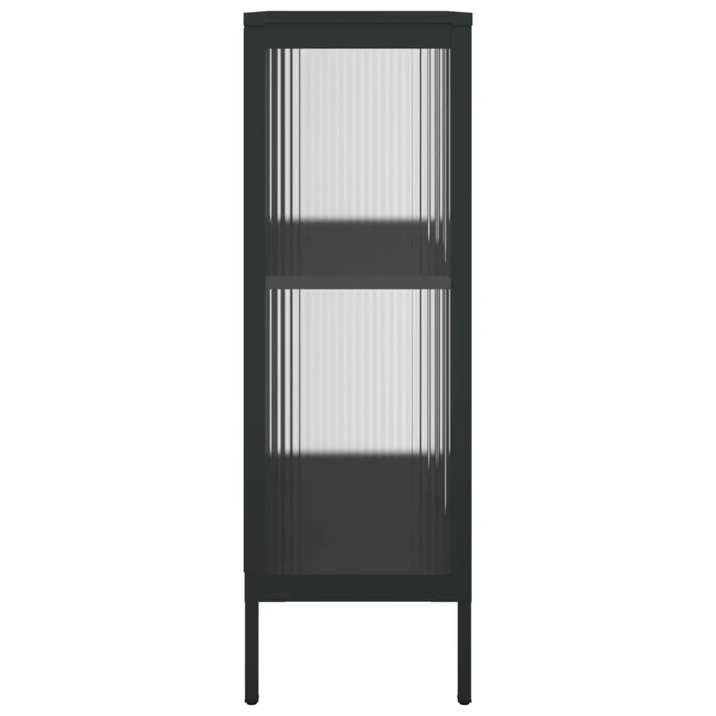Black Glass Steel Sideboard with Adjustable Shelving