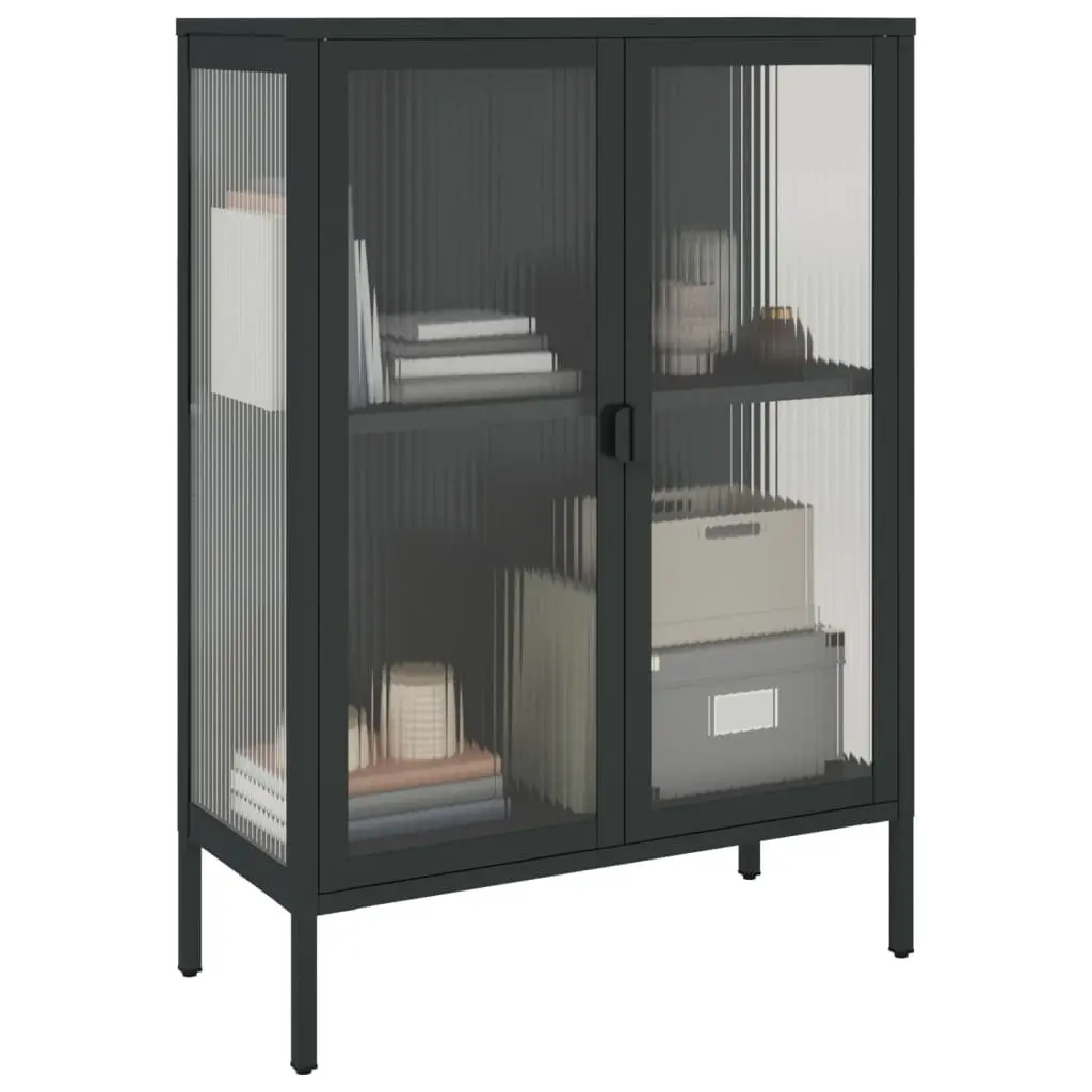 Black Glass Steel Sideboard with Adjustable Shelving