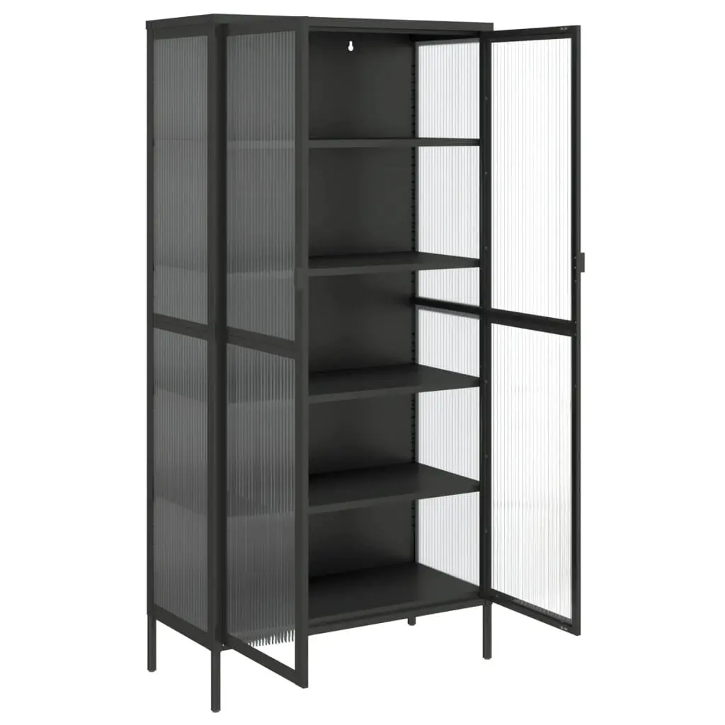 Highboard Storage Cabinet with Fluted Glass