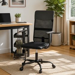 Durable Black Mesh Fabric Office Chair with Faux Leather