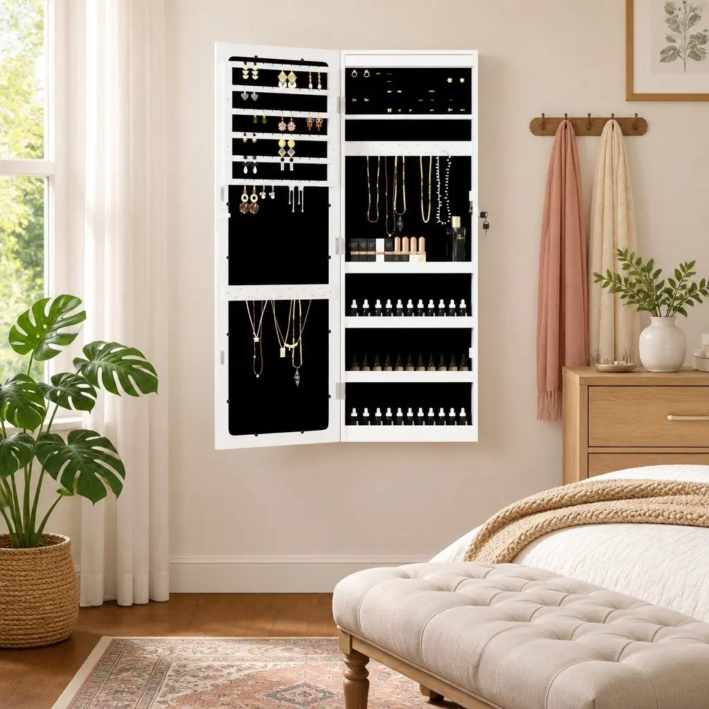 Wall Mounted Mirror Jewellery Cabinet with LED