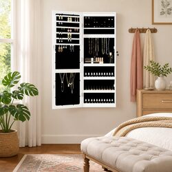 Stylish Wall Mounted Mirror Jewellery Cabinet with LED