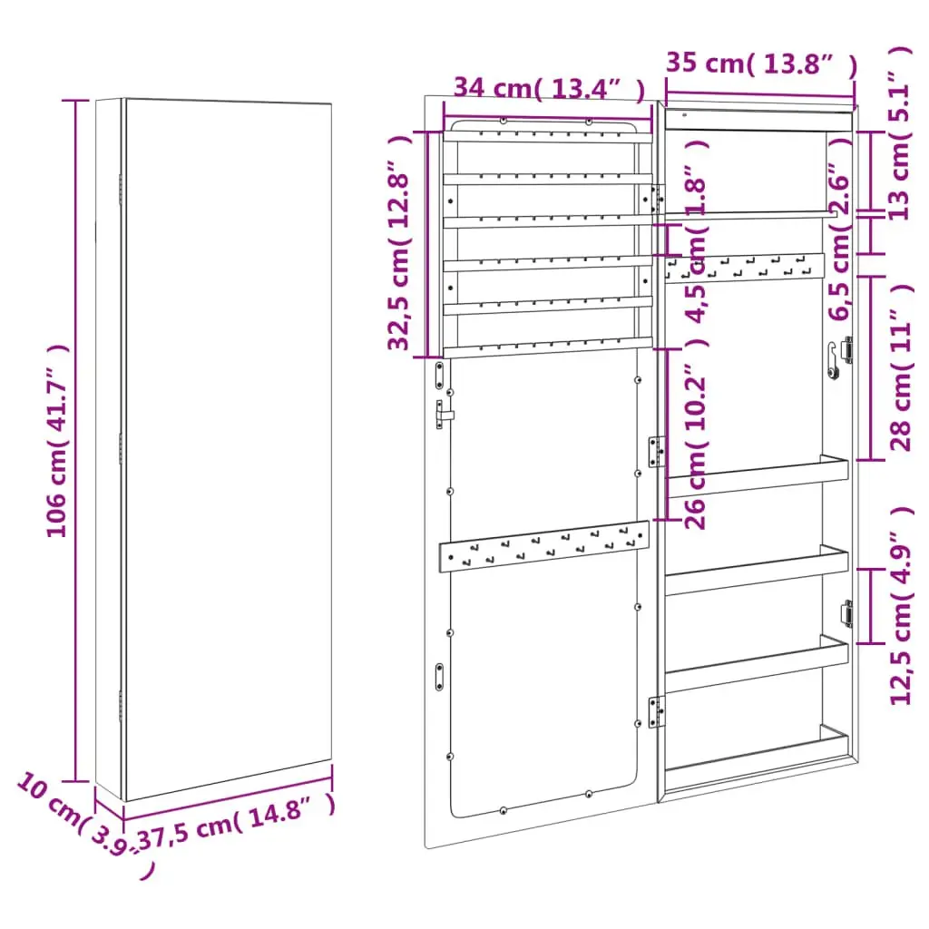 Wall Mounted Mirror Jewellery Cabinet with LED