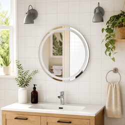 LED Bathroom Mirror 60cm Round Wall Mount with Integrated Lights USB