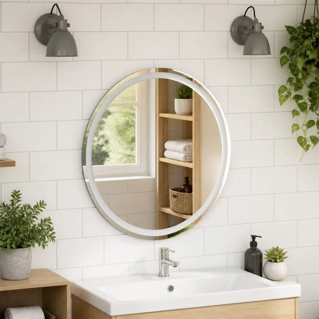 Round 70cm LED Bathroom Mirror with Illuminated Vanity Light