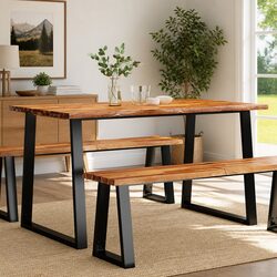 Solid Acacia Wood Dining Table with Live Edge 140x80x75cm