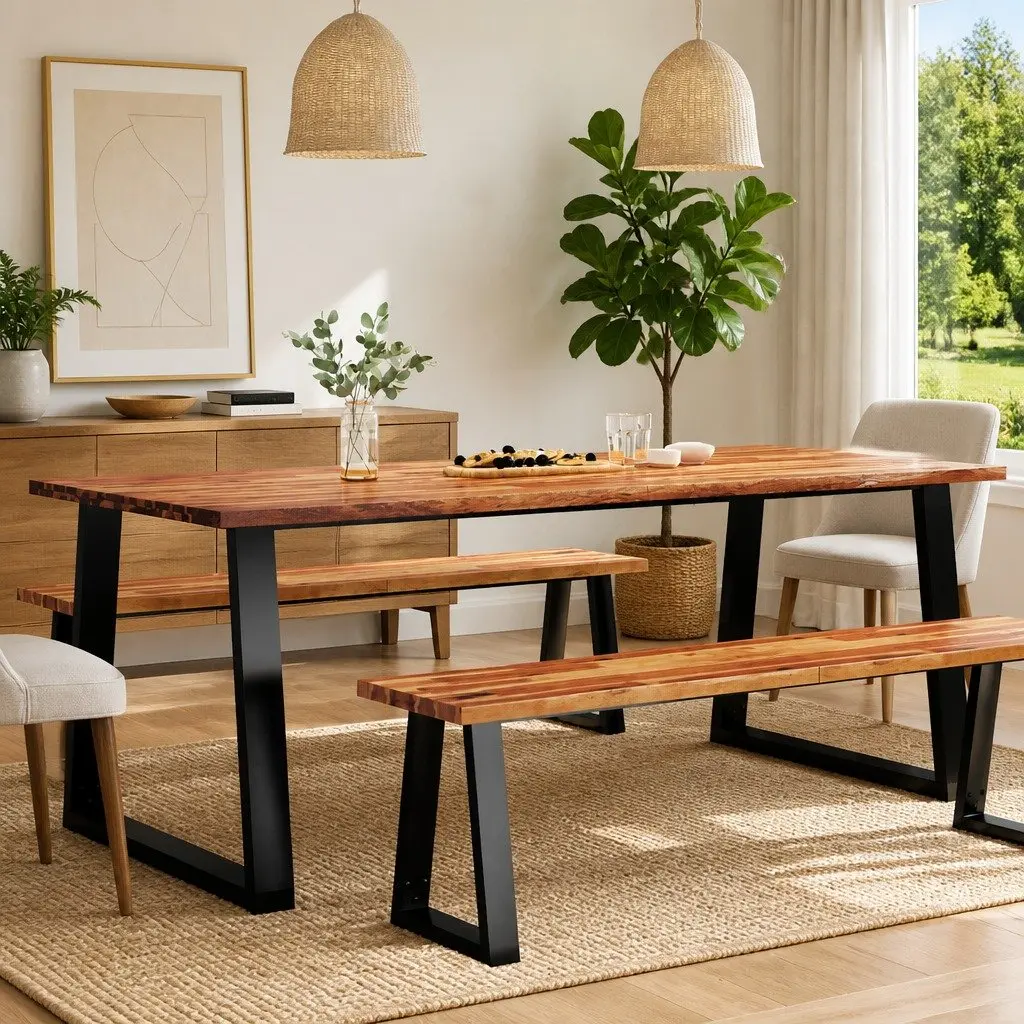 Dining Table Live Edge 200x90x75 cm Solid Acacia Wood Kitchen Room Furniture