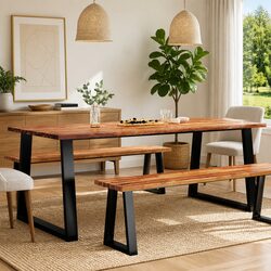 Solid Acacia Wood Dining Table with Live Edge Design