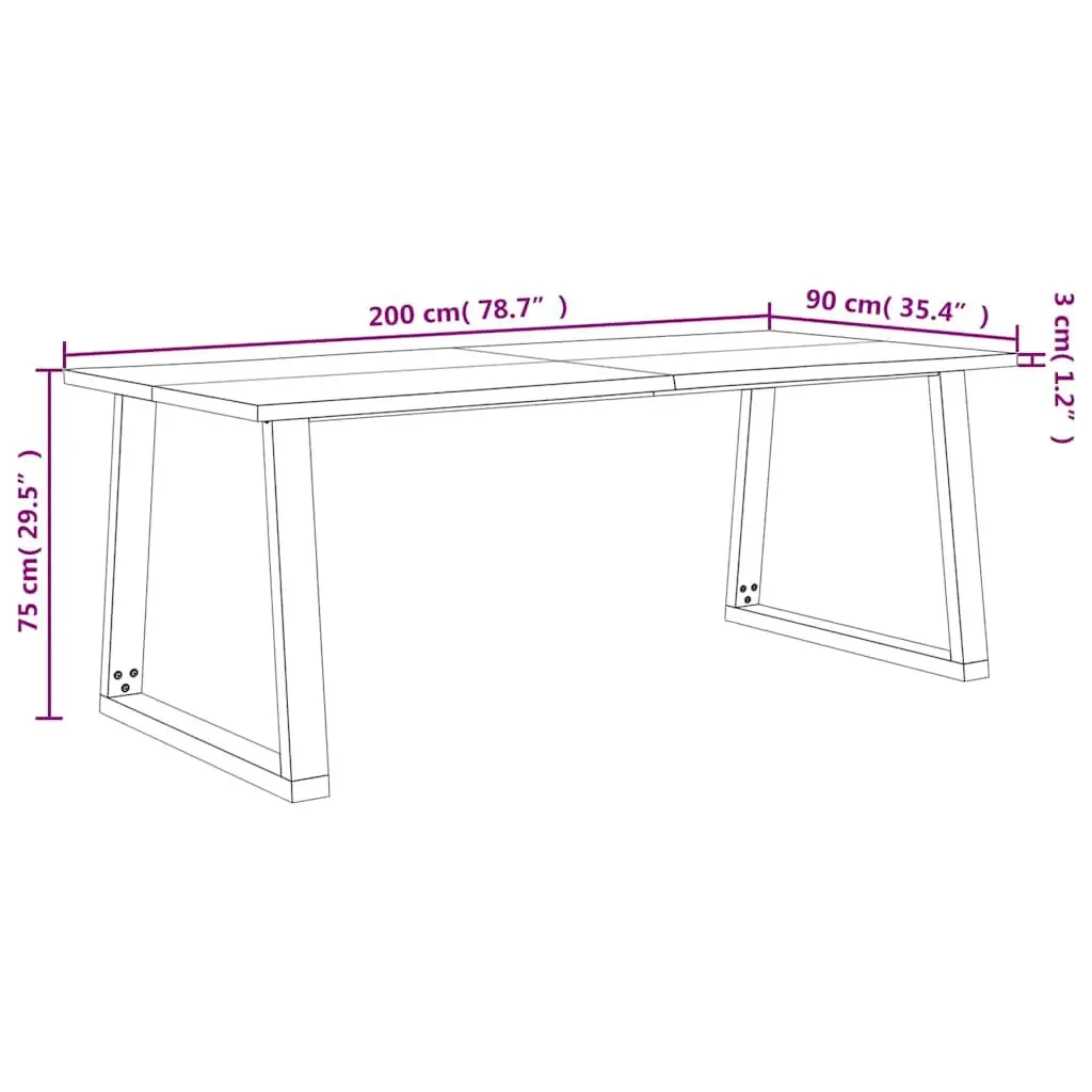 Dining Table Live Edge 200x90x75 cm Solid Acacia Wood Kitchen Room Furniture