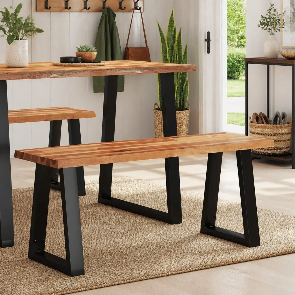 Solid Wood Bench Brown Live Edge 110cm Dining Room Hallway Storage Furniture